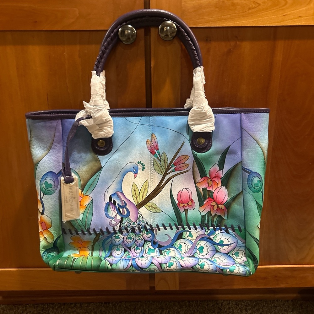 Anuschka Blue and Green Artistic Tote Bag